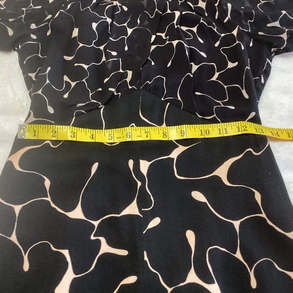 Club Monaco Silk Mixed Media Dress Black Tan Long Sleeve Abstract Print Luxury - Picture 7 of 9